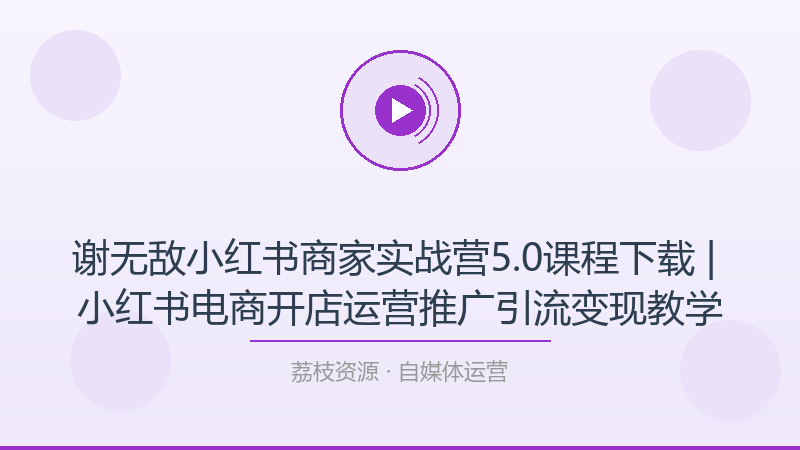 谢无敌小红书商家实战营5.0课程下载 | 小红书电商开店运营推广引流变现教学-荔枝资源 - 精品软件下载站