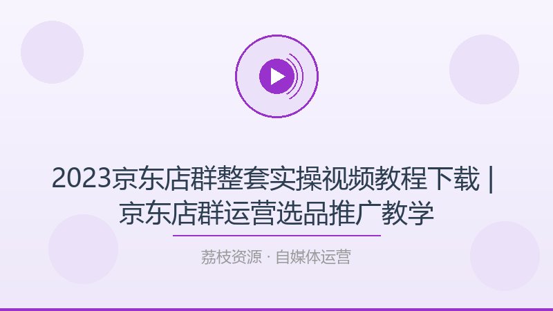 2023京东店群整套实操视频教程下载 | 京东店群运营选品推广教学-荔枝资源 - 精品软件下载站